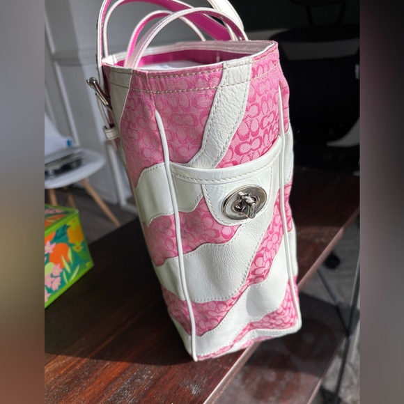Coach Pink and White zebra gallery tote - Picture 2 of 9